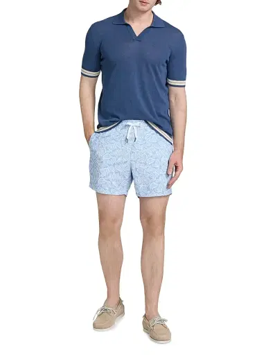 Saks Fifth Avenue Men's Striped-Trim Johnny Collar Polo Shirt - Blue - Size XXL | Thumbnail 2