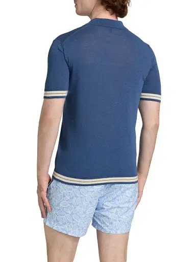 Saks Fifth Avenue Men's Striped-Trim Johnny Collar Polo Shirt - Blue - Size XXL | Thumbnail 5