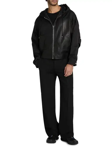 EZR Men's Mixed-Media Leather Zip-Front Hoodie - Black | Thumbnail 2 EZR Men's Mixed-Media Leather Zip-Front Hoodie - Black | Thumbnail 2