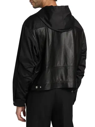 EZR Men's Mixed-Media Leather Zip-Front Hoodie - Black | Thumbnail 5 EZR Men's Mixed-Media Leather Zip-Front Hoodie - Black | Thumbnail 5