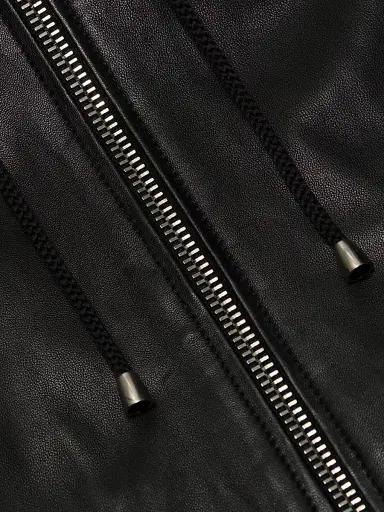 EZR Men's Mixed-Media Leather Zip-Front Hoodie - Black | Thumbnail 7 EZR Men's Mixed-Media Leather Zip-Front Hoodie - Black | Thumbnail 7
