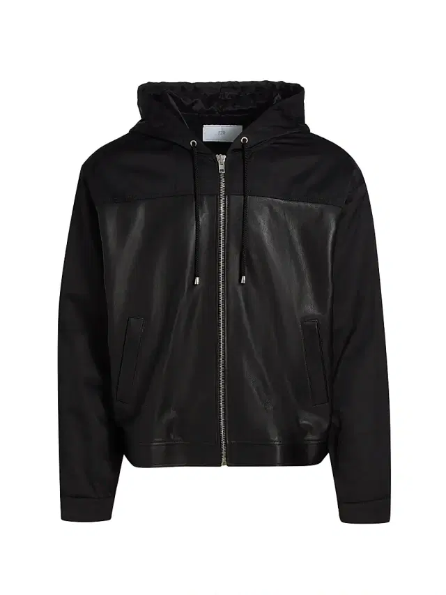 Men's Mixed-Media Leather Zip-Front Hoodie - Black Men's Mixed-Media Leather Zip-Front Hoodie - Black