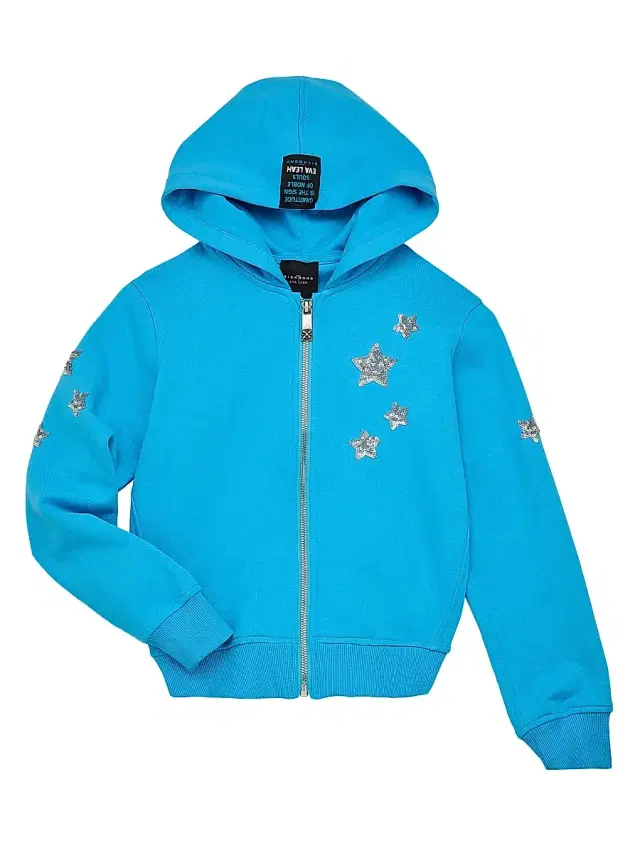 Little Girl's & Girl's Sequined Zip Sweatshirt - Azure Blue