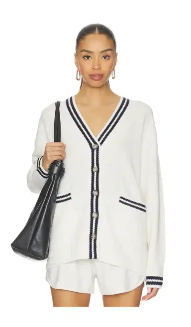 White + Warren Cashmere Varsity Cardigan | Thumbnail 1 White + Warren Cashmere Varsity Cardigan | Thumbnail 1