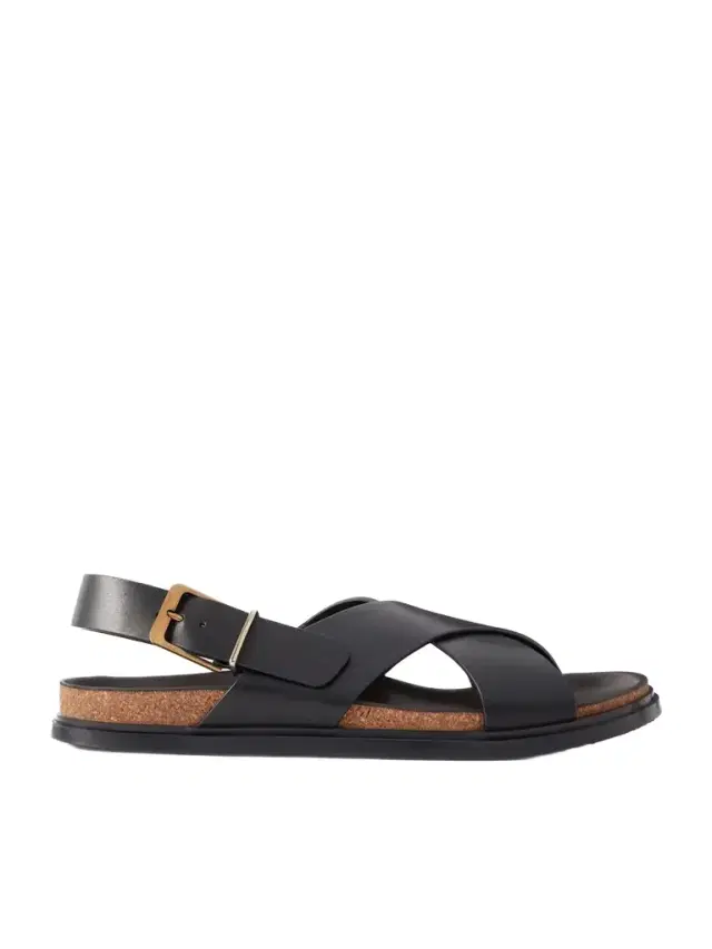 Buckle Calf Leather Flat Sandals