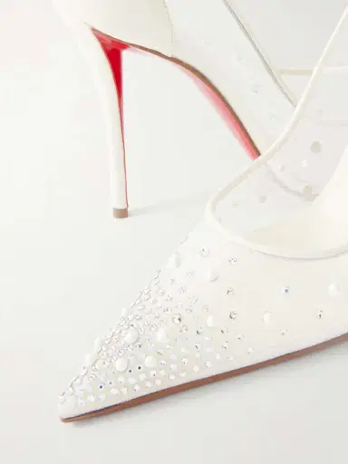 Christian Louboutin Miss Z Degrastrass Perla 100 Embellished Leather-trimmed Mesh Pumps | Thumbnail 5