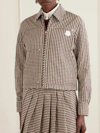Moncler Cropped Appliquéd Gingham Cotton-blend Shirt | Thumbnail 3 Moncler Cropped Appliquéd Gingham Cotton-blend Shirt | Thumbnail 3