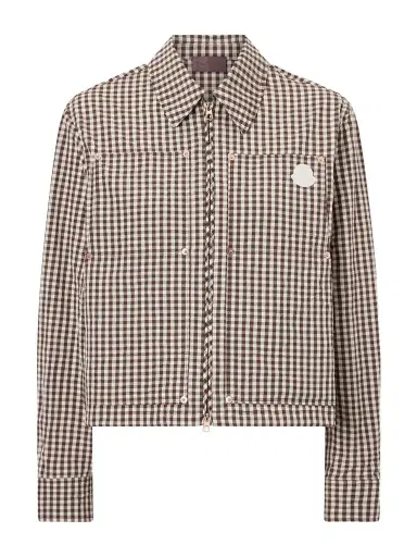 Moncler Cropped Appliquéd Gingham Cotton-blend Shirt | Thumbnail 1 Moncler Cropped Appliquéd Gingham Cotton-blend Shirt | Thumbnail 1