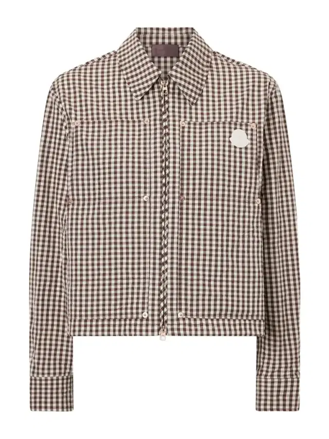 Cropped Appliquéd Gingham Cotton-blend Shirt