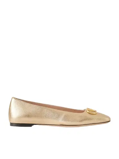 Valentino Garavani Vlogo Embellished Metallic Leather Ballet Flats | Thumbnail 1 Valentino Garavani Vlogo Embellished Metallic Leather Ballet Flats | Thumbnail 1