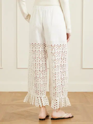 Sea Leila Broderie Anglaise-trimmed Cotton And Linen-blend Wide-leg Pants | Thumbnail 3 Sea Leila Broderie Anglaise-trimmed Cotton And Linen-blend Wide-leg Pants | Thumbnail 3