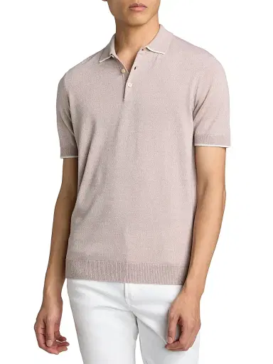 Saks Fifth Avenue Men's Wool Mouliné Polo Shirt - Sand - Size XXL | Thumbnail 3 Saks Fifth Avenue Men's Wool Mouliné Polo Shirt - Sand - Size XXL | Thumbnail 3