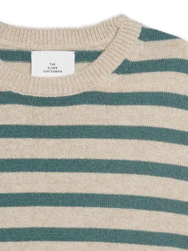 The Elder Statesman Men's Scout Stripe Knit T-Shirt - Oatmeal Cypress - Size XL | Thumbnail 2