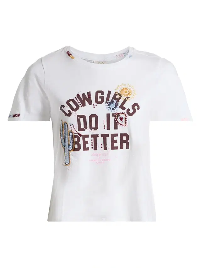 Cinq à Sept Women's Cowgirls Do It Better Shrunken T-Shirt - White Multi