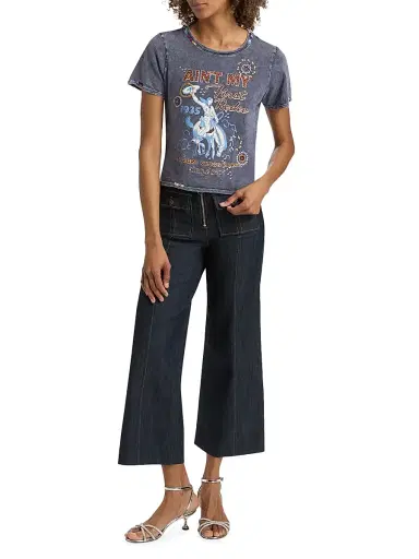 Cinq à Sept Women's Aint My First Rodeo Embellished Shrunken T-Shirt - Navy Multi | Thumbnail 2