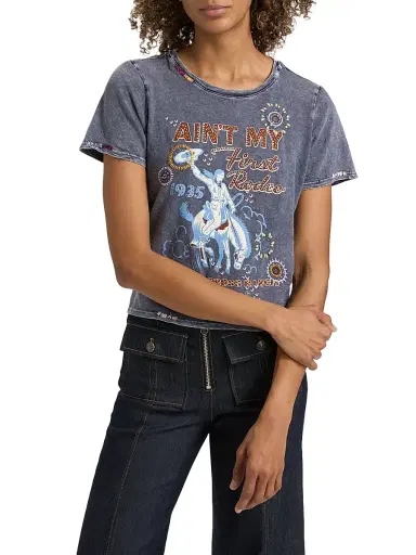 Cinq à Sept Women's Aint My First Rodeo Embellished Shrunken T-Shirt - Navy Multi | Thumbnail 3