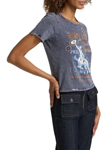Cinq à Sept Women's Aint My First Rodeo Embellished Shrunken T-Shirt - Navy Multi | Thumbnail 4