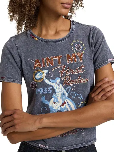 Cinq à Sept Women's Aint My First Rodeo Embellished Shrunken T-Shirt - Navy Multi | Thumbnail 6