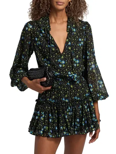 Misa Los Angeles Women's Lorena Floral Chiffon Ruffle Minidress - Moss Scarf - Size Large | Thumbnail 3
