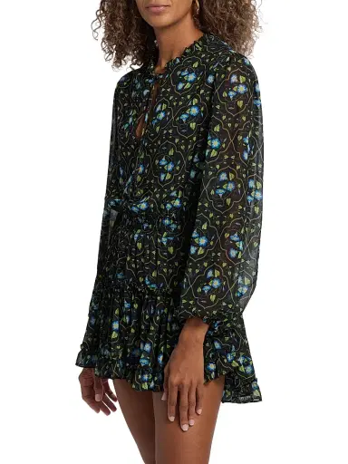 Misa Los Angeles Women's Lorena Floral Chiffon Ruffle Minidress - Moss Scarf - Size Large | Thumbnail 4