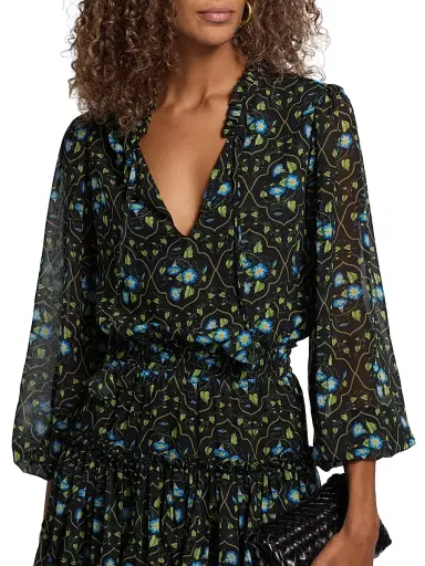 Misa Los Angeles Women's Lorena Floral Chiffon Ruffle Minidress - Moss Scarf - Size Large | Thumbnail 6