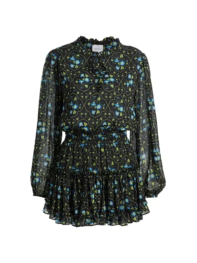 Misa Los Angeles Women's Lorena Floral Chiffon Ruffle Minidress - Moss Scarf