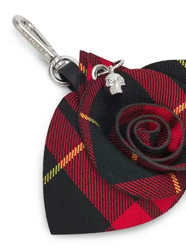 Alexander McQueen Women's Check Jacquard Rose Bag Charm - Red Silver | Thumbnail 2