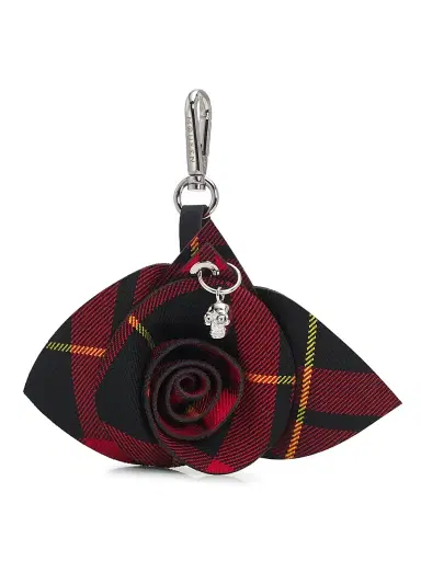 Alexander McQueen Women's Check Jacquard Rose Bag Charm - Red Silver | Thumbnail 1