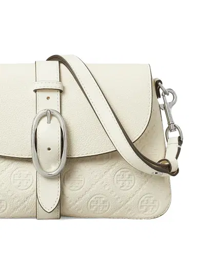 Tory Burch Women's T Monogram Pebbled Leather Shoulder Bag - Warm White | Thumbnail 4 Tory Burch Women's T Monogram Pebbled Leather Shoulder Bag - Warm White | Thumbnail 4
