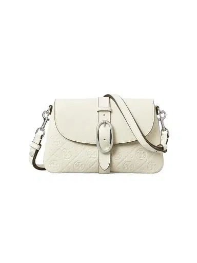 Tory Burch Women's T Monogram Pebbled Leather Shoulder Bag - Warm White | Thumbnail 1 Tory Burch Women's T Monogram Pebbled Leather Shoulder Bag - Warm White | Thumbnail 1
