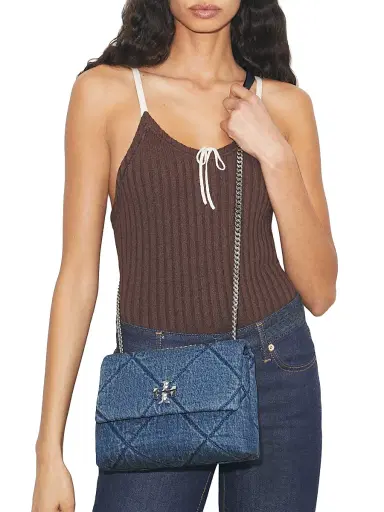 Tory Burch Women's Kira Small Quilted Denim Shoulder Bag | Thumbnail 3 Tory Burch Women's Kira Small Quilted Denim Shoulder Bag | Thumbnail 3