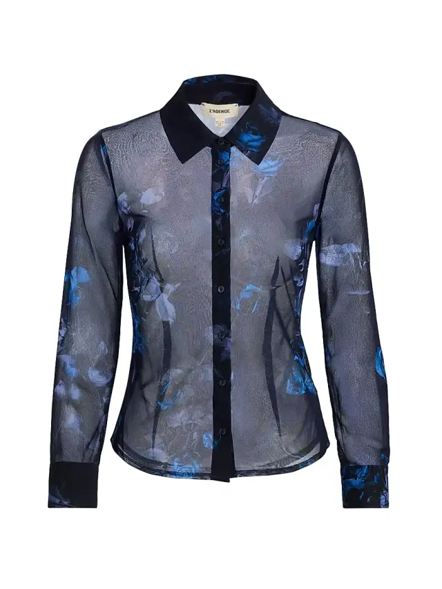 L'AGENCE Women's Indiana Printed Fitted Blouse - Midnight Multi Moon Floral