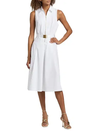 L'Agence Women's Kylo Belted Midi-Shirtdress - White - Size 12 | Thumbnail 3