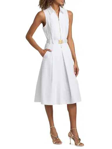 L'Agence Women's Kylo Belted Midi-Shirtdress - White - Size 12 | Thumbnail 4