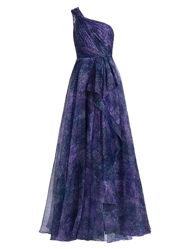 Theia Women's Orania Organza One-Shoulder Gown - Botanic Twilight