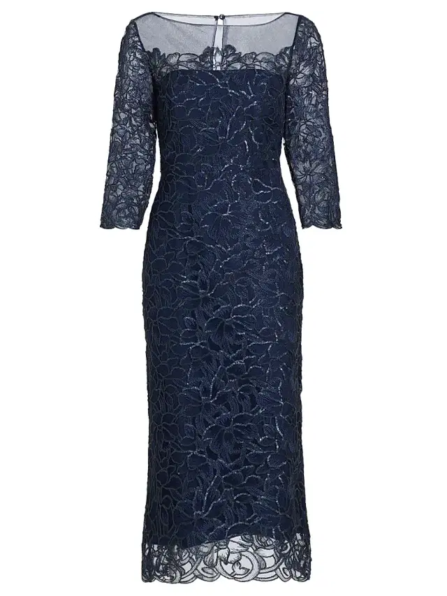 Theia Women's Marbella Beaded Midi-Dress - Nautical Navy