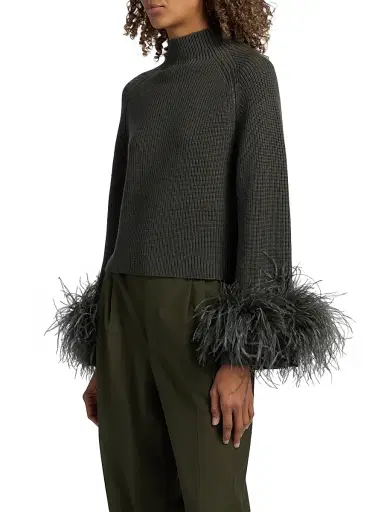 Lapointe Women's Feather-Cuff Mock Turtleneck Wool Sweater - Pine - Size XL | Thumbnail 4