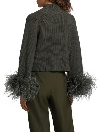 Lapointe Women's Feather-Cuff Mock Turtleneck Wool Sweater - Pine - Size XL | Thumbnail 5