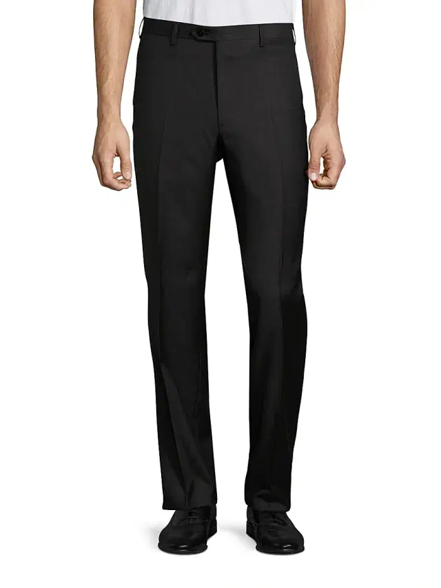 Men's Solid Wool Trousers - Black Grey Men's Solid Wool Trousers - Black Grey