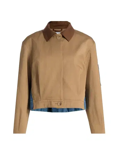 Tanya Taylor Women's Gabe Denim-Back Jacket - Dark Khaki | Thumbnail 1 Tanya Taylor Women's Gabe Denim-Back Jacket - Dark Khaki | Thumbnail 1