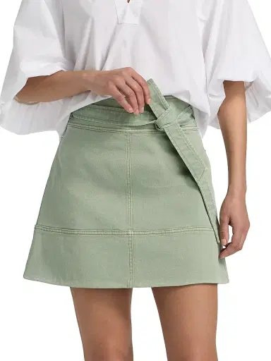 TANYA TAYLOR Women's Courtney Tie-Waist Denim Miniskirt - Pistachio - Size 12 | Thumbnail 3