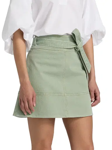 TANYA TAYLOR Women's Courtney Tie-Waist Denim Miniskirt - Pistachio - Size 12 | Thumbnail 4