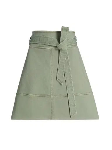 TANYA TAYLOR Women's Courtney Tie-Waist Denim Miniskirt - Pistachio - Size 12 | Thumbnail 1