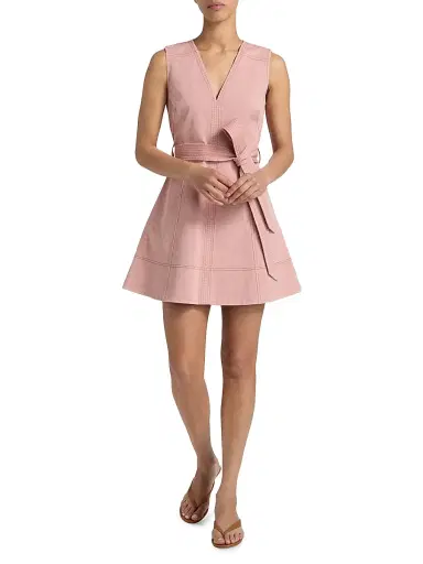 TANYA TAYLOR Women's Reina Belted Denim Minidress - Rose Quartz - Size 12 | Thumbnail 2 TANYA TAYLOR Women's Reina Belted Denim Minidress - Rose Quartz - Size 12 | Thumbnail 2