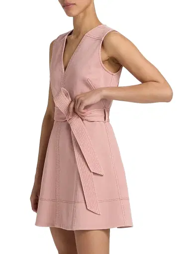 TANYA TAYLOR Women's Reina Belted Denim Minidress - Rose Quartz - Size 12 | Thumbnail 4 TANYA TAYLOR Women's Reina Belted Denim Minidress - Rose Quartz - Size 12 | Thumbnail 4