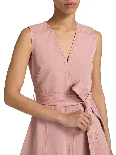 TANYA TAYLOR Women's Reina Belted Denim Minidress - Rose Quartz - Size 12 | Thumbnail 6 TANYA TAYLOR Women's Reina Belted Denim Minidress - Rose Quartz - Size 12 | Thumbnail 6