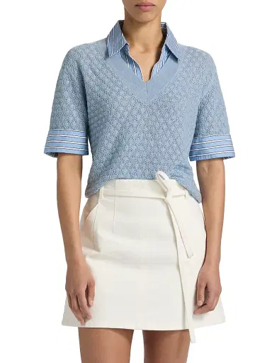 TANYA TAYLOR Women's Esme Layered Pointelle Knit Top - Powder Blue - Size XXS | Thumbnail 3 TANYA TAYLOR Women's Esme Layered Pointelle Knit Top - Powder Blue - Size XXS | Thumbnail 3