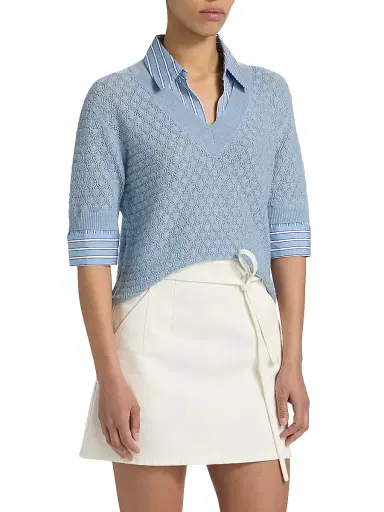TANYA TAYLOR Women's Esme Layered Pointelle Knit Top - Powder Blue - Size XXS | Thumbnail 4 TANYA TAYLOR Women's Esme Layered Pointelle Knit Top - Powder Blue - Size XXS | Thumbnail 4