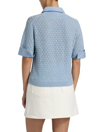 TANYA TAYLOR Women's Esme Layered Pointelle Knit Top - Powder Blue - Size XXS | Thumbnail 5 TANYA TAYLOR Women's Esme Layered Pointelle Knit Top - Powder Blue - Size XXS | Thumbnail 5