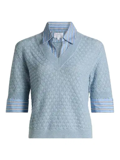 TANYA TAYLOR Women's Esme Layered Pointelle Knit Top - Powder Blue - Size XXS | Thumbnail 1 TANYA TAYLOR Women's Esme Layered Pointelle Knit Top - Powder Blue - Size XXS | Thumbnail 1